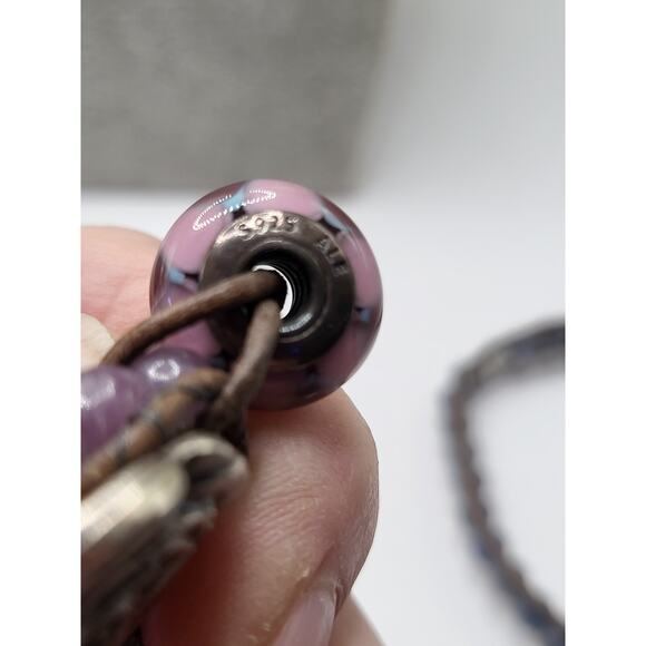 Boho Leather Beaded Necklace Pandora S925 Charm Wrap Style 19 Inch - Picture 12 of 13